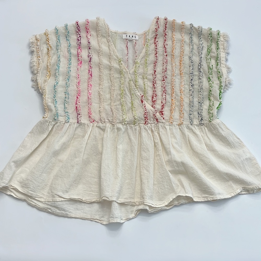 THML Cream Peplum Top with Multicolor Stripes - Picture 1 of 15